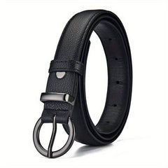 Solid PU Belt Leopard Print Round Buckle Vintage Jeans Pants Belt