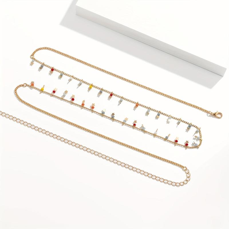 Boho Colorful Beads Waist Chain Single Layer Belly Chain Beach Bikini Chains