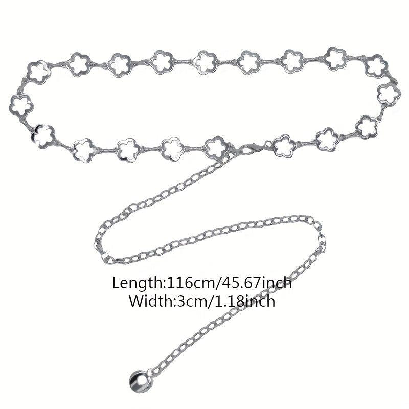 Flower Hollow Waist Chain Silvery Metal Belly Chain for Women