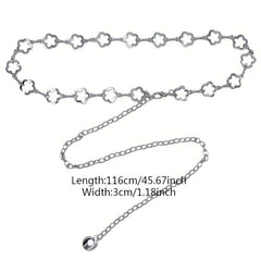 Flower Hollow Waist Chain Silvery Metal Belly Chain for Women