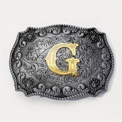 Vintage Flower Engraved Western Belt Buckle