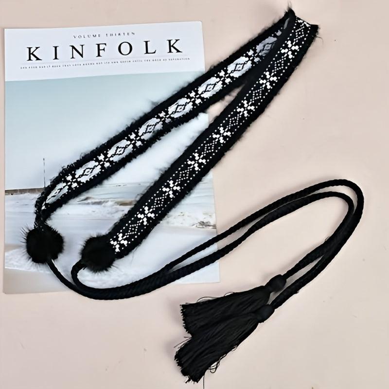 Faux Rabbit Fur Pom Belt Rope Autumn And Winter Woven Belt