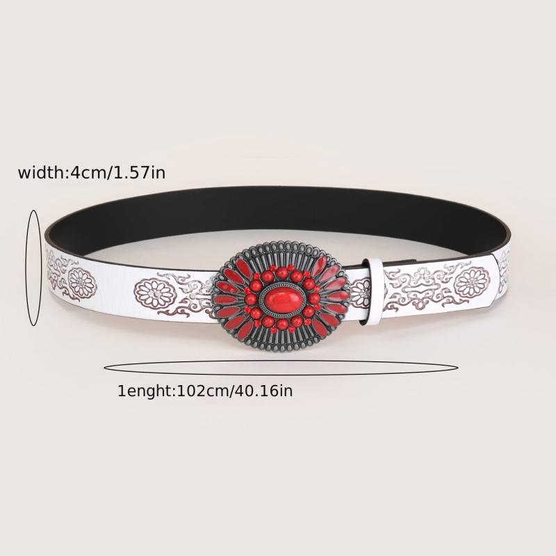 Embossed Bohemian Style Belt Vintage Western Style Cowboy PU Leather Belt