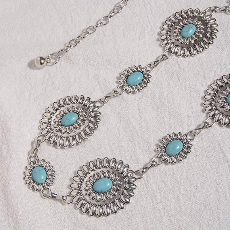 Bohemian Turquoise Waist Chain Western Flower Tassel Belly Chain Dress Accessory