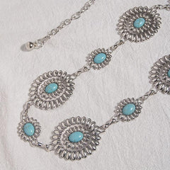 Bohemian Turquoise Waist Chain Western Flower Tassel Belly Chain Dress Accessory