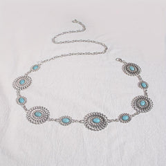 Bohemian Turquoise Waist Chain Western Flower Tassel Belly Chain Dress Accessory