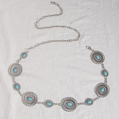 Bohemian Turquoise Waist Chain Western Flower Tassel Belly Chain Dress Accessory