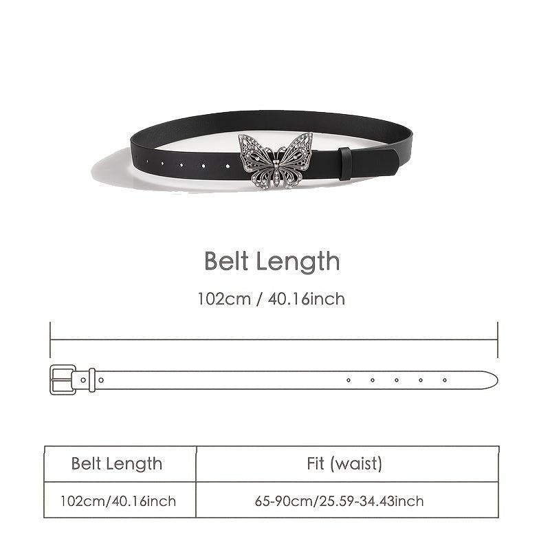Vintage Butterfly Rhinestone Buckle PU Women's Belt