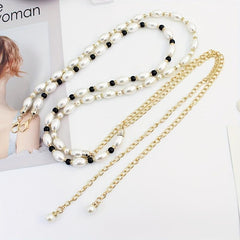 Faux Pearl Chain Belt Metal Waistband Women Dress Girdle