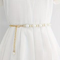 Faux Pearl Chain Belt Metal Waistband Women Dress Girdle
