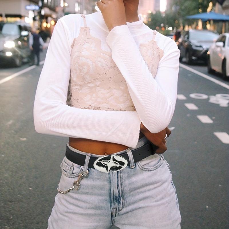 Oval Cross Metal Buckle Belt Casual Jeans Belt Unisex