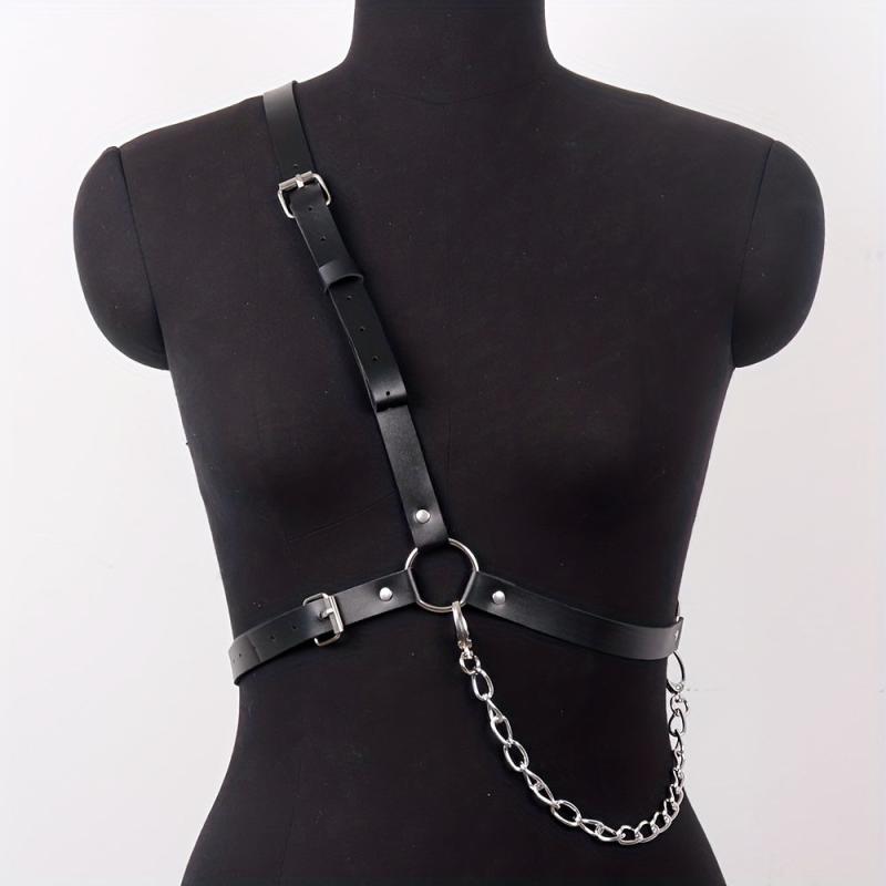 Chain Tassel Harness Belt PU Leather Waistband Body Harness
