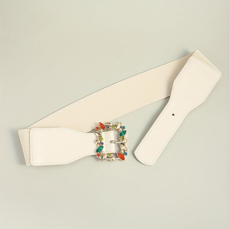 Colorful Crystal Buckle Belt Wide Waistband for Women