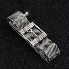 Metal Net Hollow Punk Belt with Rhinestone Buckle