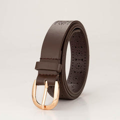 Brown Hollow Belt Women Metal Buckle Solid Brown Belt