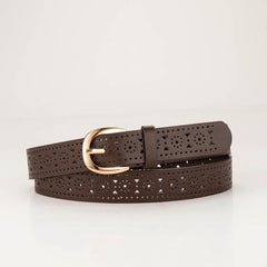 Brown Hollow Belt Women Metal Buckle Solid Brown Belt