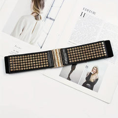 Punk Rivet Wide Belt Elastic Waistband Golden Buckle Decoration Belts