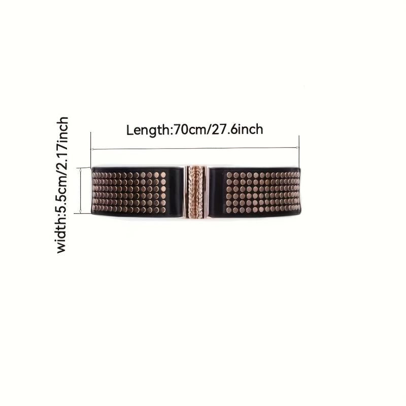 Punk Rivet Wide Belt Elastic Waistband Golden Buckle Decoration Belts