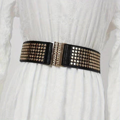 Punk Rivet Wide Belt Elastic Waistband Golden Buckle Decoration Belts