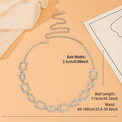 Square Rhinestone Waist Chain Hollow Waistband for Women