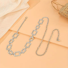 Square Rhinestone Waist Chain Hollow Waistband for Women