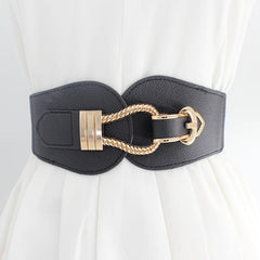 Vintage Elastic Wide Belt Metal Buckle Waist Belt For Dresses