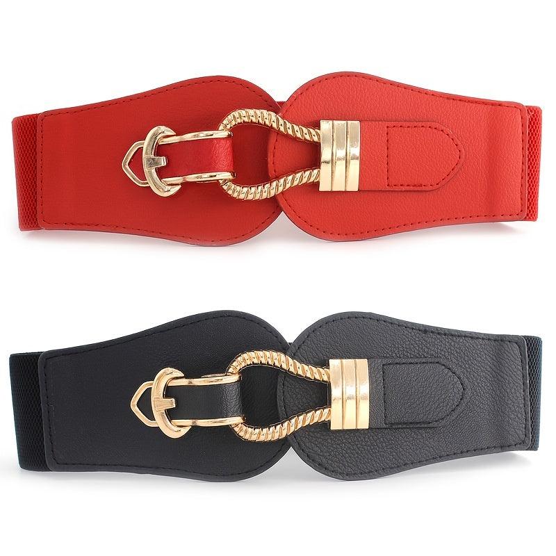 Vintage Elastic Wide Belt Metal Buckle Waist Belt For Dresses