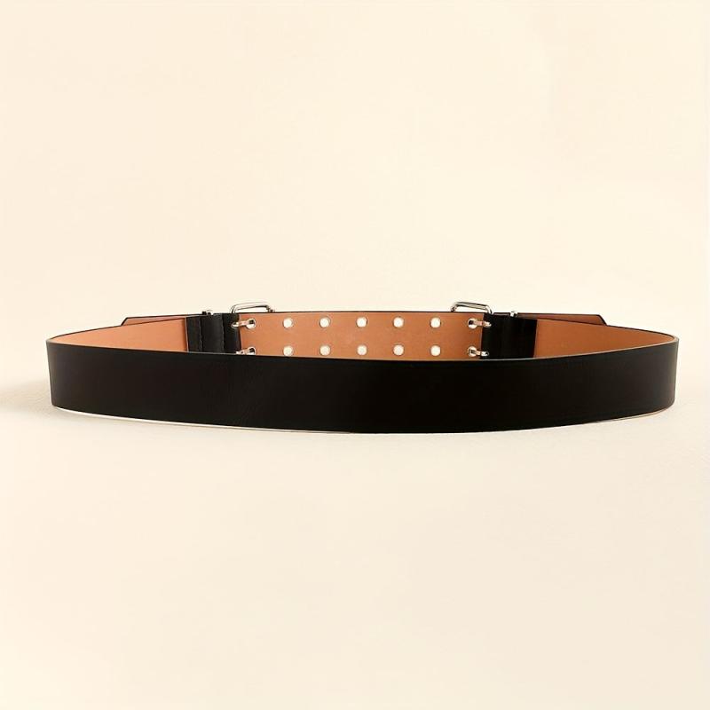 Punk Double Pin Buckle Belt Hip Hop Eyelet Hollow Out Belt Unisex