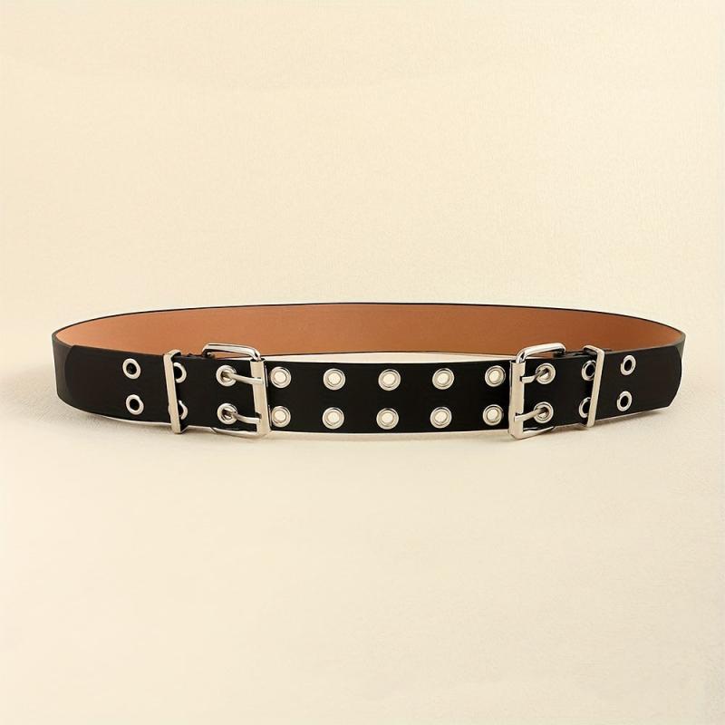 Punk Double Pin Buckle Belt Hip Hop Eyelet Hollow Out Belt Unisex