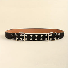 Punk Double Pin Buckle Belt Hip Hop Eyelet Hollow Out Belt Unisex