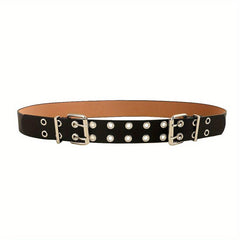 Punk Double Pin Buckle Belt Hip Hop Eyelet Hollow Out Belt Unisex