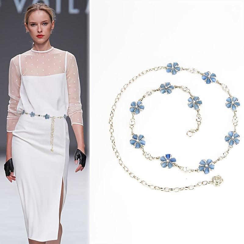 Rhinestone Flower Waist Chain for Women