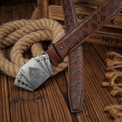 Vintage Men's Poker Buckle Embossed Belt