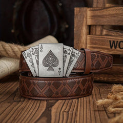 Vintage Men's Poker Buckle Embossed Belt