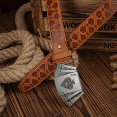 Vintage Men's Poker Buckle Embossed Belt