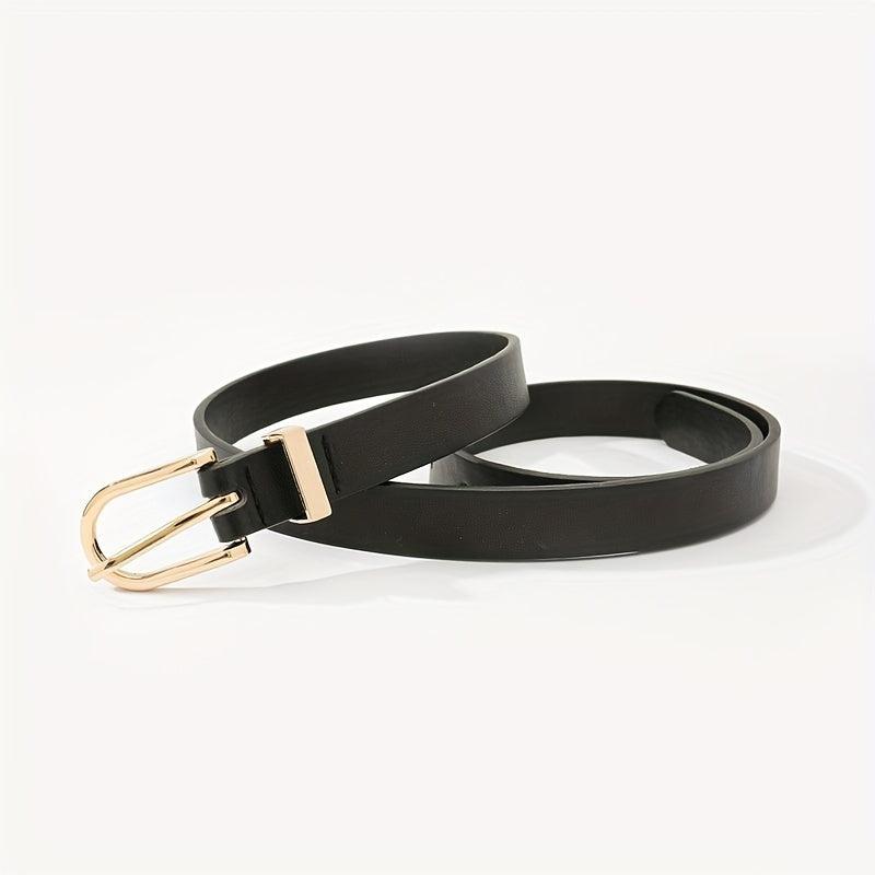 Golden Oval Pin Buckle Belt PU Leather Thin Belt Dress Girdle For Women