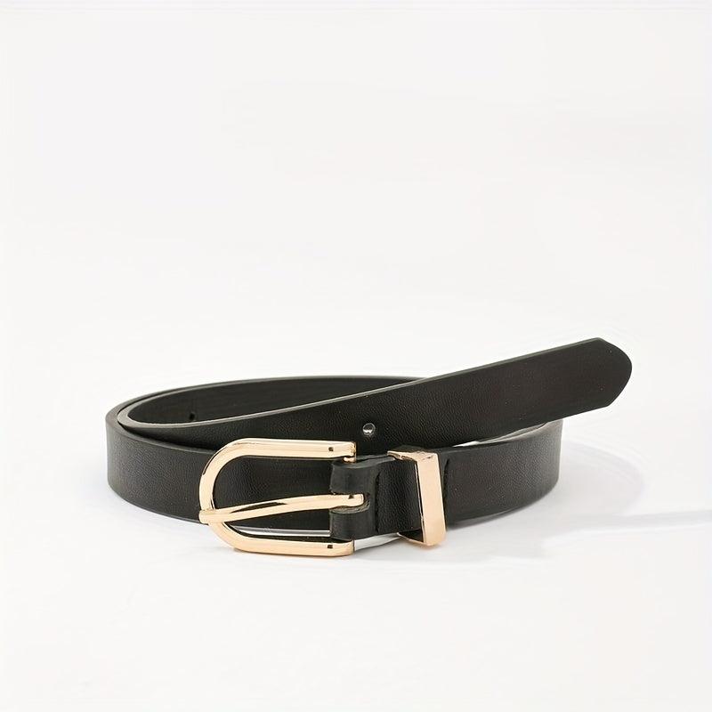 Golden Oval Pin Buckle Belt PU Leather Thin Belt Dress Girdle For Women