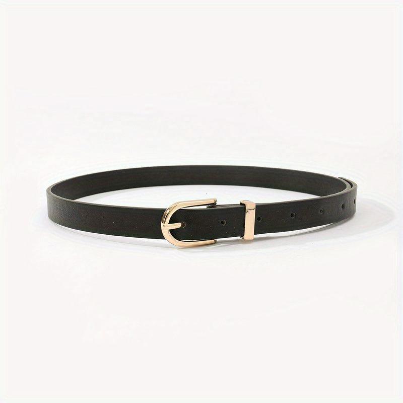 Golden Oval Pin Buckle Belt PU Leather Thin Belt Dress Girdle For Women