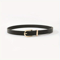 Golden Oval Pin Buckle Belt PU Leather Thin Belt Dress Girdle For Women