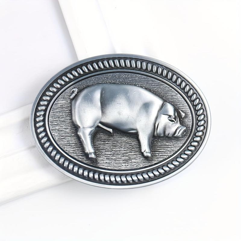 Wild Boar Oval Belt Buckle Vintage Metal Clasp Zodiac Animal Jeans Accessory
