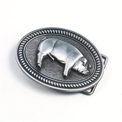 Wild Boar Oval Belt Buckle Vintage Metal Clasp Zodiac Animal Jeans Accessory