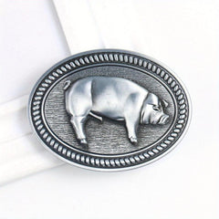 Wild Boar Oval Belt Buckle Vintage Metal Clasp Zodiac Animal Jeans Accessory
