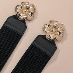 Double Golden Flower Elastic Belt Wide Waistband for Women