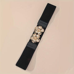 Double Golden Flower Elastic Belt Wide Waistband for Women
