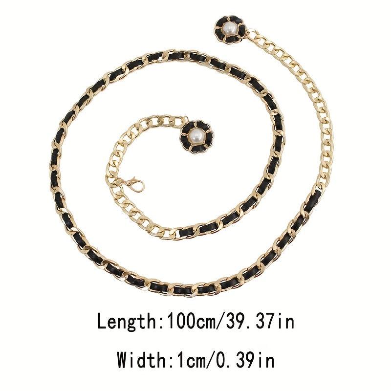 Double Camellia Pendant Tassel Chain Women Dress Chain Waist Chain