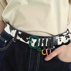 Cow Print Belt PU Leather Y2K Waistband Jeans Pants Belt Women