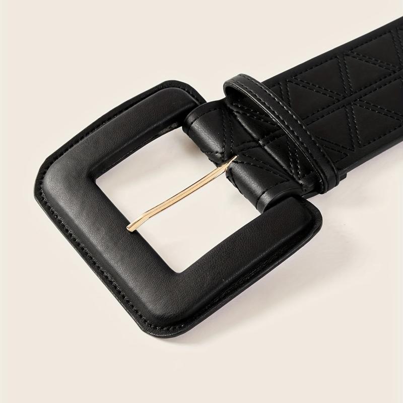 Triangle Suture Wide PU Belts Square Buckle Waist Belt
