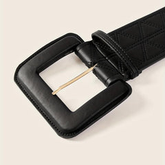 Triangle Suture Wide PU Belts Square Buckle Waist Belt