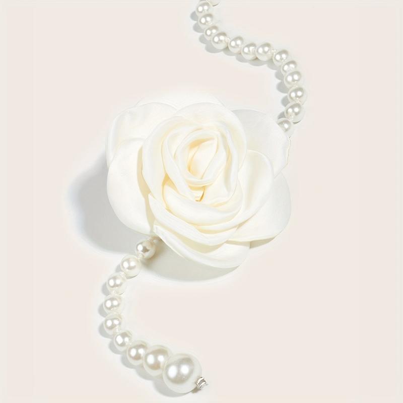 Camellia Decor Waist Chain Faux Pearl Pendant Chain Belt Dress Girdle