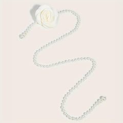 Camellia Decor Waist Chain Faux Pearl Pendant Chain Belt Dress Girdle